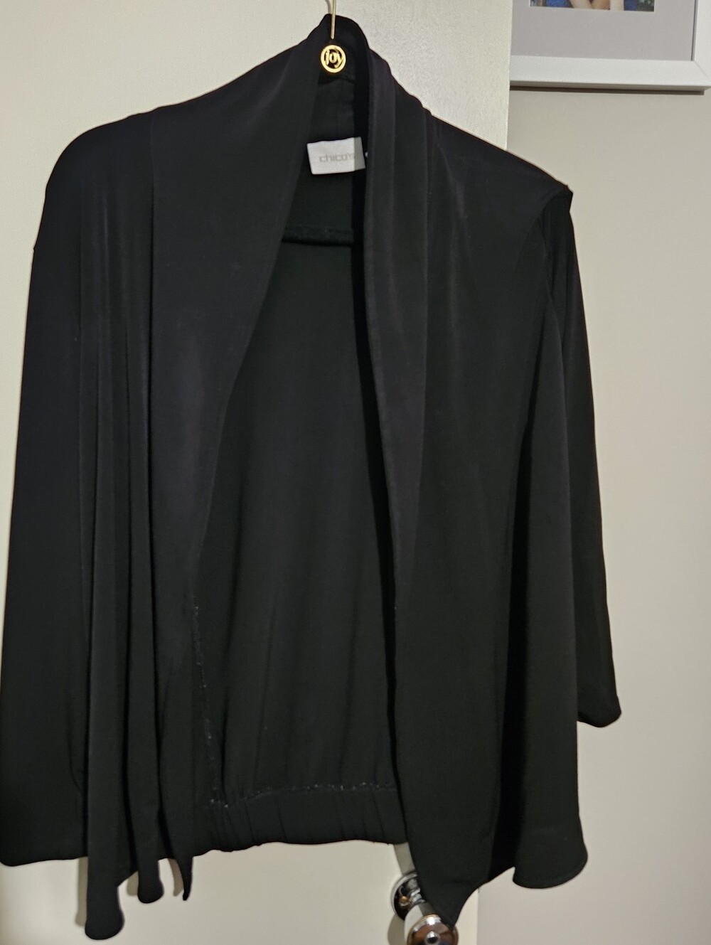 Chico's Black Open-Front Draped Cardigan Jacket